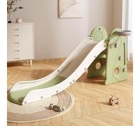 CHIIRAKU Kids Slide Climbing and Playset Slide with Basketball Hoop, Foldable，Anti-Slide Steps, Storage Below,175CM 60KG Weight Capacity