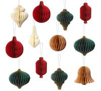 Chiisong 16 Pcs Christmas Hanging Honeycomb Paper Ornaments Magnetic Glitter Edge Xmas Table Decorations for Christmas Tree New Years Eve Party (Elegant)
