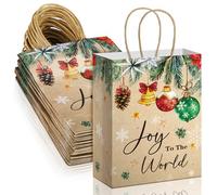 Chiisong 24 Pcs Joy to The World Gift Bags Winter Christmas Paper Gift Bags with Handles Medium Party Favor Bags for Xmas Holiday Wedding Birthday Baby Shower Party Favor