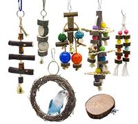 Chikanb 7-Pack Parrot Toys African Grey, Parrots Swing Chewing Hanging Toy, Colorful Bell Hammock Ladder Perch Platform Chewing Toys for Parakeets Cockatiels, Macaws, Love Birds, Finches, Little Birds