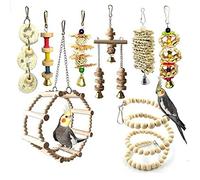 Chikanb 8 Pcs Bird Pet Cage Toys, Natural Wood Ladder Beaded Hanging Bell Swing Chewing Climbing for Love Bird, Australian Parrot, Parakeet, Cockatiel, Conure, Finches, Budgie, Macaw, Small Birds