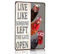 Chiken Gifts Vintage Chicken Decor Sign Live Like Someone Left The Gate Open Tin Sign for Home Chicken Coop Farm Fence Kitchen Bathroom Bedroom Wall Decor 8x12 Inches