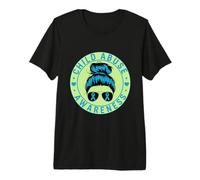 Child Abuse Awareness Messy Bun Blue Ribbon Premium T-Shirt