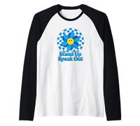 Child Abuse Awareness Stand Up Speak Out Retro Blue Pinwheel Raglan Baseball Tee