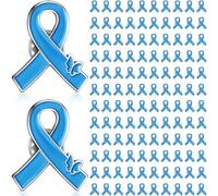 Child Abuse Prevention Awareness Pin Metal Blue Ribbon Lapel Pins Bulk Colon Cancer Awareness for Charity Church Party, Alloy Steel, no gemstone