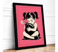 Child and Cat Modern Framed Wall Art Print A1 (84.1×59.4cm) Black, Wall