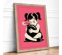 Child and Cat Modern Framed Wall Art Print A1 (84.1×59.4cm) Oak, Wall