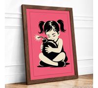 Child and Cat Modern Framed Wall Art Print A1 (84.1×59.4cm) Walnut, Wall