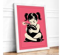 Child and Cat Modern Framed Wall Art Print A1 (84.1×59.4cm) White, Wall
