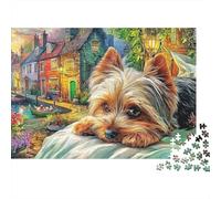 Child And Puppy 1000 Piece Hard Puzzle for Adults Yorkshire Terrier Bed Coastal Town Premium Thick Sturdy Vibrant Stress Relief Game 52x38cm/1000pcs