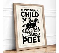 Child Becomes Poet Typography Framed Wall Art Print A3 (42×29.7cm) Oak, Wall Decor for Living Room, Bedroom, Office & Home, Ready to Hang, Art Gift