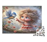 Child Bird Interaction Jigsaw Puzzles for Adults: Girl Pointing at Blue Jay Educational Games for The Whole Family Women 38x26cm/1000pcs