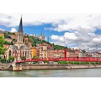 Child Boy Puzzle 100 Pieces City Bridges Rivers France Buildings Churches Lyon Saint Georges Church Saint Georges Bridge Fourviere Hill 45.5x35.5CM