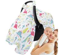 Child Car Seat Cover,Breathable Carseat Covers Child - Breathable Child Carrier Cover, Muslin Cotton Car Seat Cover for Girl Boy, Dinosaur & Flower Design Fits Most Strollers