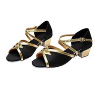 Child Casual Sneaker Children's Latin Dance Shoes Indoor Soft Soled Flat Heel Sequins Dance Shoes Satin Shoes (Black, 13 Little Child)
