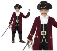 Child Deluxe Pirate Captain Hook Costume Boys Caribbean Fancy Dress Age 4-12