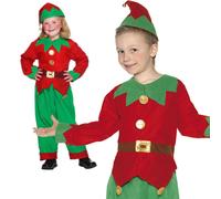 Child Elf Costume Boys Girls Christmas Fancy Dress Santas Helper Kids Age 4-12