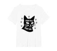 Child Free Cat Full Paw Cat Lover Gift, childless cat Lady T-Shirt, Women's Plus, White, 1X