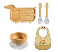 Child Friendly Feeding Tray Set for Infant Baby Over 6 Months Food Eating Bib with Spoon & Fork for Home Daily Travel Infant Dining Accessories