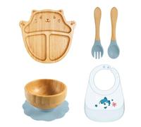 Child Friendly Feeding Tray Set for Infant Baby Over 6 Months Food Eating Bib with Spoon & Fork for Home Daily Travel Baby Dinning Plate