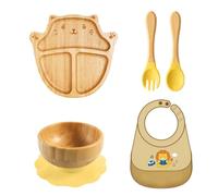 Child Friendly Feeding Tray Set for Infant Baby Over 6 Months Food Eating Bib with Spoon & Fork for Home Daily Travel Baby Dinning Plate