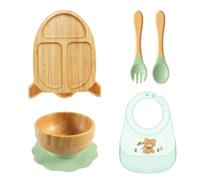 Child Friendly Feeding Tray Set for Infant Baby Over 6 Months Food Eating Bib with Spoon & Fork for Home Daily Travel Infant Dining Accessories
