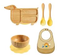 Child Friendly Feeding Tray Set for Infant Baby Over 6 Months Food Eating Bib with Spoon & Fork for Home Daily Travel Infant Dining Accessories