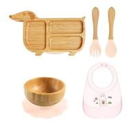 Child Friendly Feeding Tray Set for Infant Baby Over 6 Months Food Eating Bib with Spoon & Fork for Home Daily Travel Infant Dining Accessories