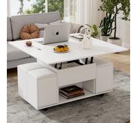 Child-Friendly Lift-Up Coffee Table with Hydraulic Mechanism, Hidden Storage, Adjustable Height, Modern Sofa Table for Living Room, White Aosom UK
