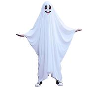 Child Ghost Costume - White Ghost Cape, Spooky Ghastly Halloween Fancy Dress Cloak for Children Boy Girl Cosplay Party Trick or Treat