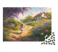 Child Girl Running Jigsaws 1000 Pieces for Adults on Thick Blue Board Jigsaws for Adults As A Fun And Challenging Family Game for Collectible Art 38x26cm/1000pcs