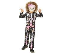 Child Girl Skeleton Skull Rose Gold Sparkle Halloween Fancy Party Dress Costume