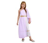 Child Girls Greek Princess Suits One Shoulder Maxi Toga Dress with Laurel God of War Clothes (Lavender, 7-8 Years)