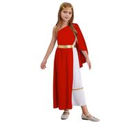 Child Girls Greek Princess Suits One Shoulder Maxi Toga Dress with Laurel God of War Clothes (Red, 5-6 Years)