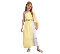Child Girls Greek Princess Suits One Shoulder Maxi Toga Dress with Laurel God of War Clothes (Yellow, 15-16 Years)