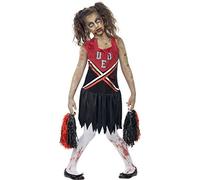 Child Girls Zombie Cheerleader Black & Red Halloween Fancy Dress Costume