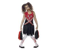 Child Girls Zombie Cheerleader Black & Red Halloween Fancy Dress Costume