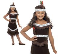 Smiffys Native American Inspired Girl Costume, Brown Fringed Dress and Feather Headband, Girls Fancy Dress, Child Dress Up Costumes