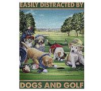 Child Intellectual Jigsaw,Easily Distracted by Dog and Golf Jigsaw Wooden Puzzles 1000 Pieces Art Home Decor DIY Funny Parent-Child Educational Game Toy Puzzle Gift for Adults and Kids