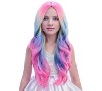 Child Kids Colorful Wigs Long Curly Wavy Multicolor Wig for Girls Kids Rainbow Wig Colored Synthetic Cosplay Party Halloween Wig with Wig Cap(Colorful)