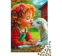 Child Kissing Lamb on Farm Jigsaw Puzzles Puzzles for Adults Kids. 1000 Piece Impossible Challenge Toy Educational Game Home Decoration for Educational Games Gifts 70x50cm/1000pcs