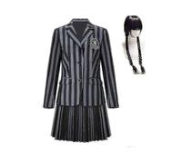 (Child L, Without wig) Wednesday Addams Cosplay Costume Set Nevermore Academy School Uniform Halloween Carnival Party Costume For Adults Kids