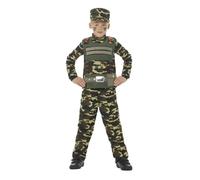 Camouflage Military Boy Costume, Green, with Top, Trousers & Hat