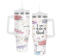 Child of God Affirmation Tumbler, Religious Inspiration Gift for Christian Women, Bible Verse 40 Oz Tumbler With Handle