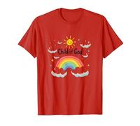 Child of God Christians for Kids Rainbow Sunshine Clouds T-Shirt, Men, Red, S
