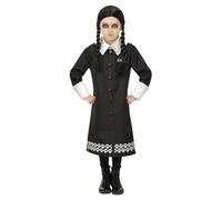 Addams Family Wednesday Costume Girls Halloween Fancy Dress Outfit + Wig