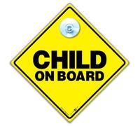Child On Board Sign - Yellow Baby On Board Sign With Suction Cup Attachment, Grandchild Car Notice - 14 cm x 14cm