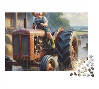 Child on Tractor Farm 1000 Piece Recycled Cardboard Boy Tractor Ride Art Puzzle for Lovers Easy to Grip Screen-free Activity 52x38cm/1000pcs
