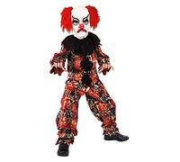 Child Red Scary Zombie Clown Halloween Fancy Dress Costume and Mask