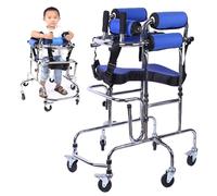 Child Rehabilitation Walker, Portable Upright Stand Aid with 6-Wheel Anti-Tilt Belt Seat for Cerebral Palsy Mobility Support